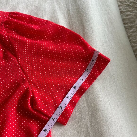 Vintage Red Polka Dot Button-Up Blouse With Ruffle Tie Neck & Puff Sleeves - Picture 10 of 10
